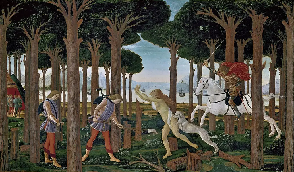 Nastagio Meets the Woman and the Knight in the Pine Forest of Ravenna Sandro Botticelli